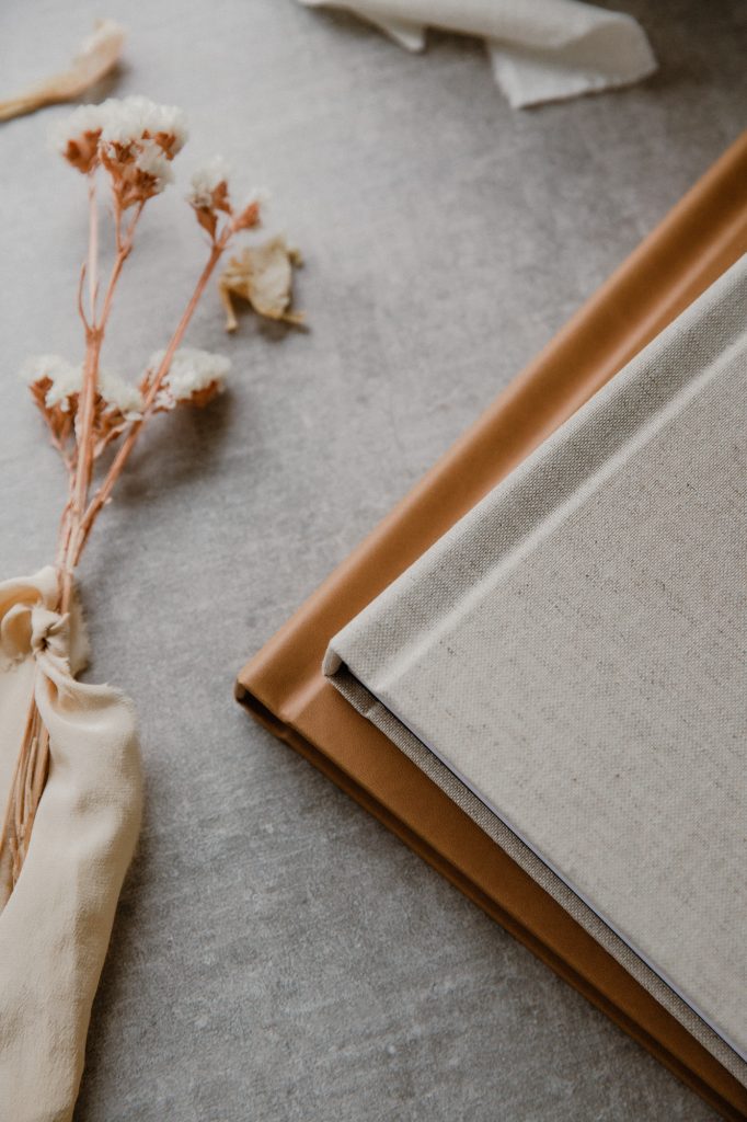 Fine Art Wedding Album showing details of the quality of the front cover Ana Galloway Photography