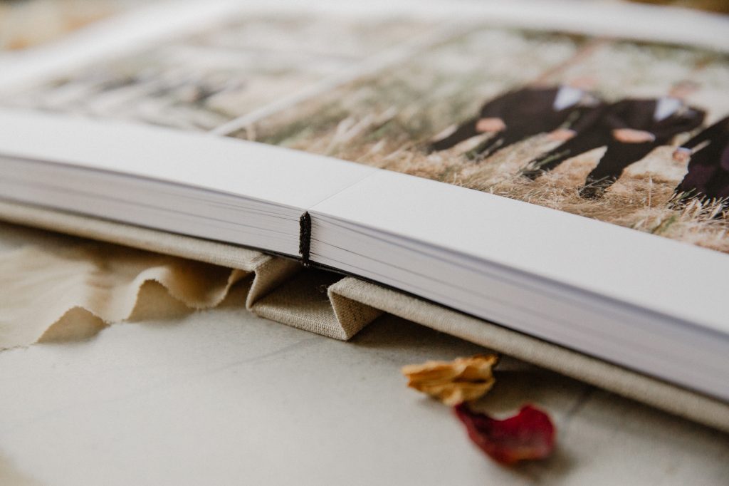 Fine Art Wedding Album showing details of the quality of the binding Ana Galloway Photography