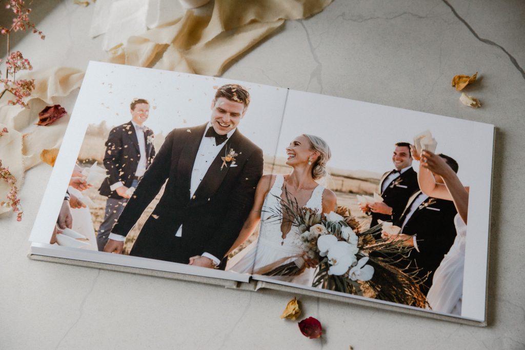 Fine Art Wedding Album showing a full page spead Ana Galloway Photography
