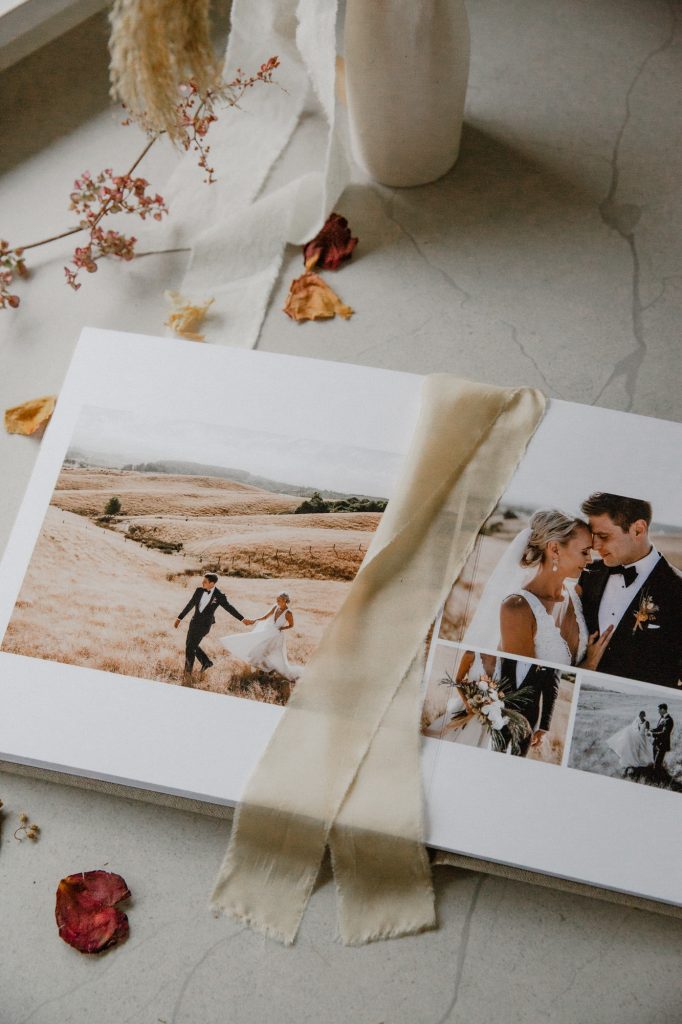Fine Art Wedding Album showing the silk placeholder and details of the quality of the printing Ana Galloway Photography